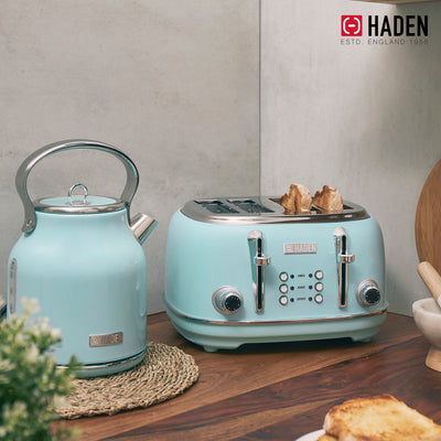 Haden Heritage Toaster, Kettle, Coffee Maker, Microwave, and Blender Set, Blue