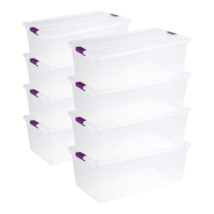 Sterilite 110 Qt ClearView Latch Storage Box, Stackable Bin with Lid, 8-Pack