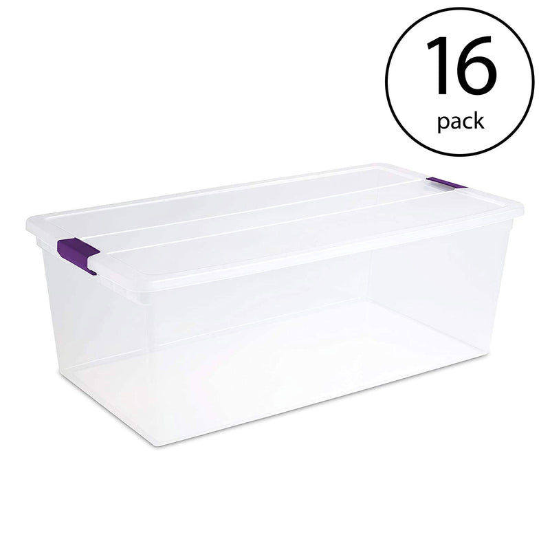 Sterilite 110 Qt Clear Storage Organization Box w/ Secure Latching Lid (16 Pack)