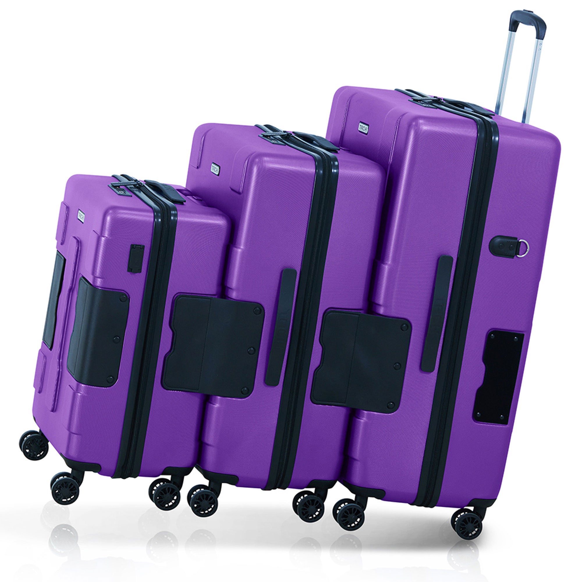 TACH V3 3 Piece Hard Shell Spinner Suitcase Luggage Set, Purple (For Parts)