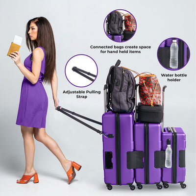 TACH V3 Connectable 3 Piece Hard Shell Spinner Suitcase Set, Purple (Used)