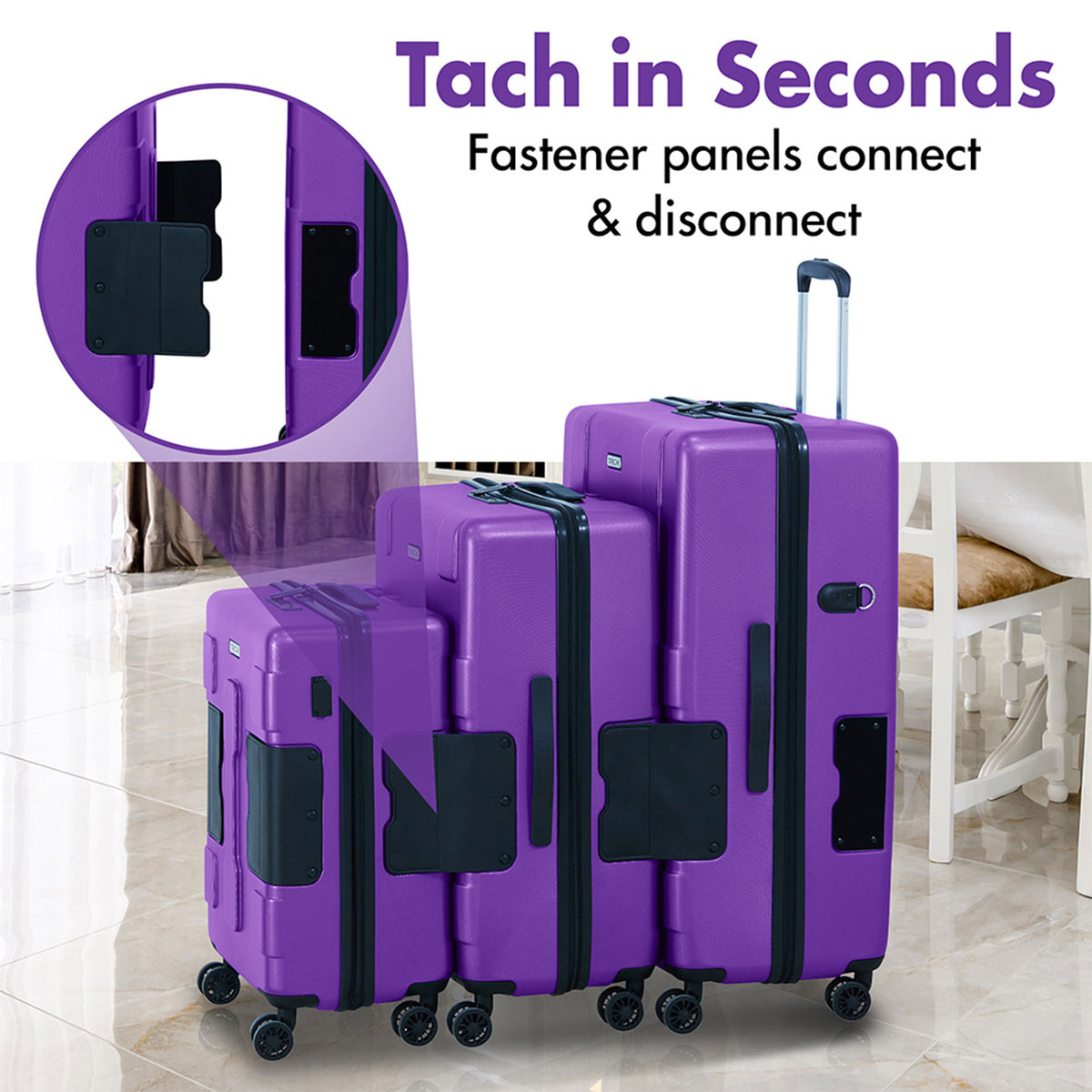 TACH V3 3 Piece Hard Shell Spinner Suitcase Luggage Set, Purple (For Parts)