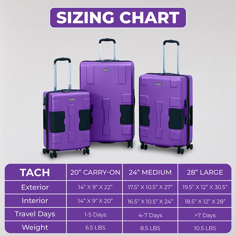 TACH V3 Connectable 3 Piece Hard Shell Spinner Suitcase Set, Purple (Used)