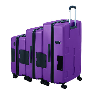 TACH V3 Connectable 3 Piece Hard Shell Spinner Suitcase Set, Purple (Used) - VMInnovations