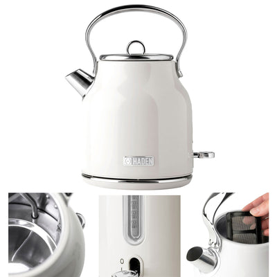 Haden Heritage Toaster, Kettle, Coffee Maker, Microwave, and Blender Set, White