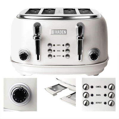 Haden Heritage Toaster, Kettle, Coffee Maker, Microwave, and Blender Set, White