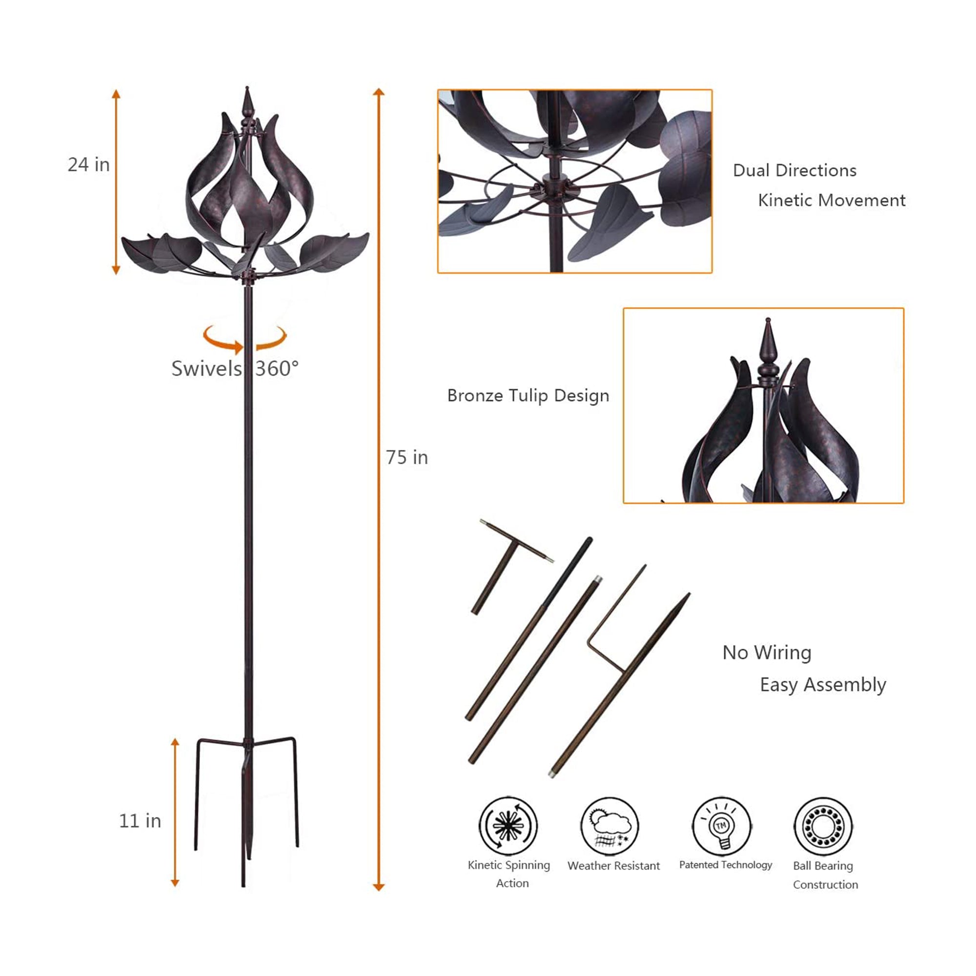 Hourpark Pinwheel Garden Lawn Yard Art Decor Tulip Wind Spinner (Open Box) - VMInnovations