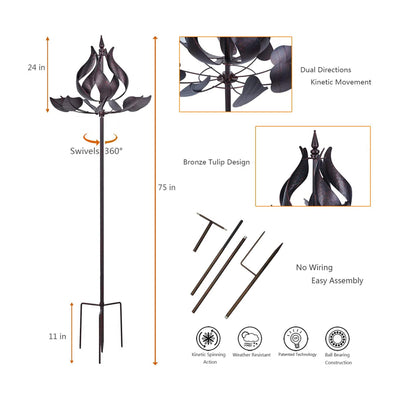 Hourpark Pinwheel Garden Lawn Yard Art Decor Tulip Wind Spinner (Open Box) - VMInnovations