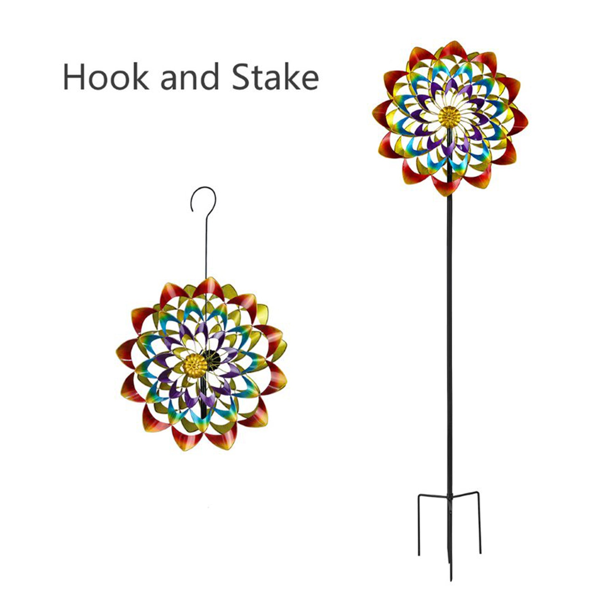 Hourpark Rainbow Outdoor Garden Decor Flower Wind Spinner, Multicolor (Open Box) - VMInnovations