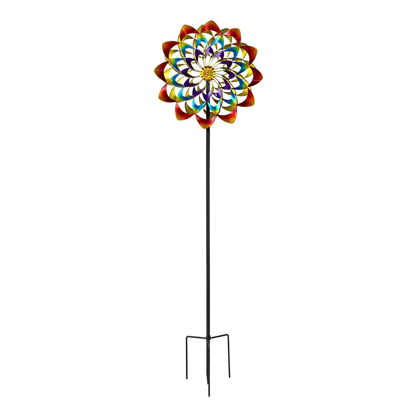 Hourpark Rainbow Outdoor Garden Decor Flower Wind Spinner, Multicolor (Open Box) - VMInnovations
