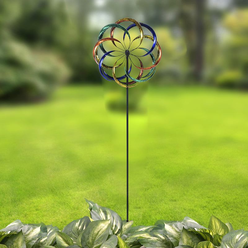 Hourpark Outdoor Garden Lawn Yard Art Decor 8 Circle Wind Spinner (Open Box)