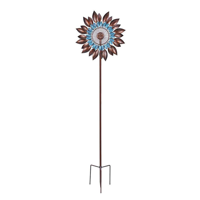 Outdoor Sunflower Wind Spinner for Parkway or Lawn, Bronze and Blue (Open Box)