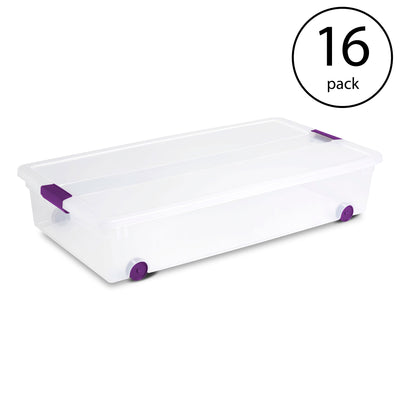 Sterilite 60 Quart ClearView Latch Lid Wheeled Underbed Storage Box, (16 Pack)