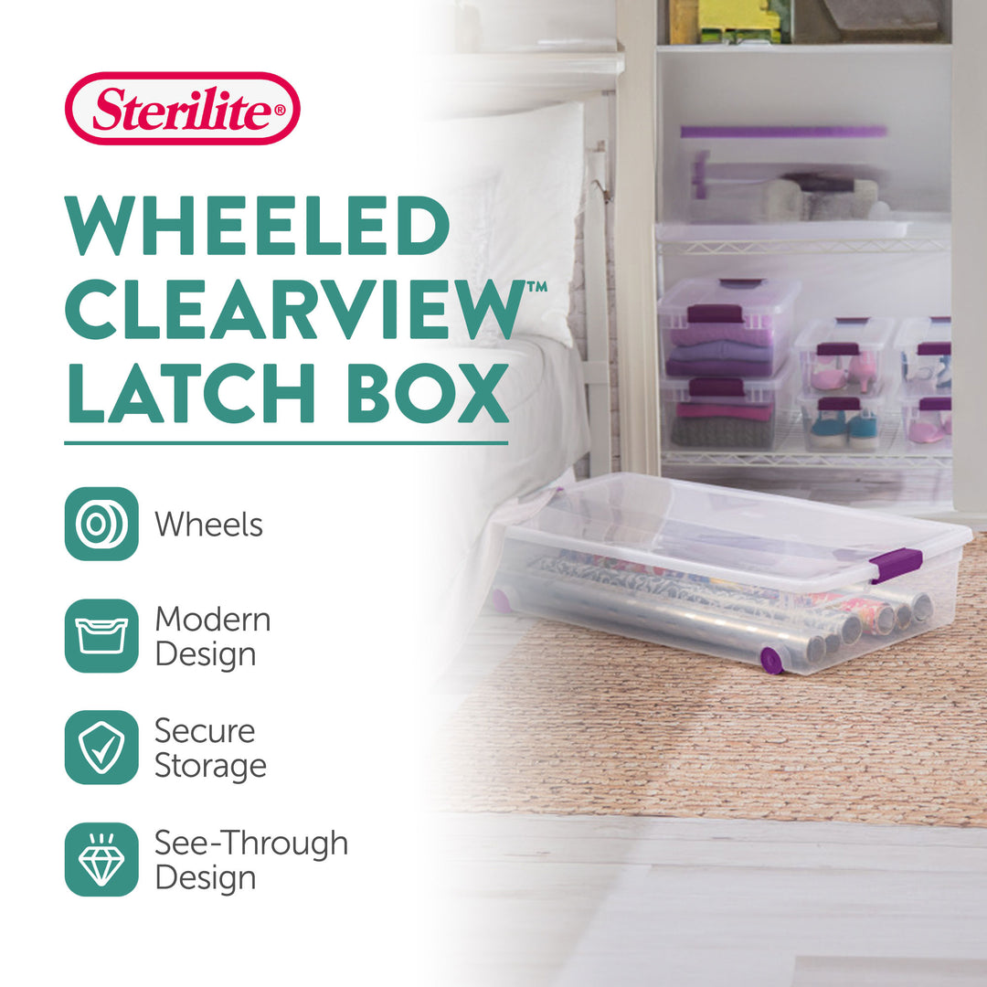 Sterilite 60 Quart ClearView Latch Lid Wheeled Underbed Storage Tote, (16 Pack)