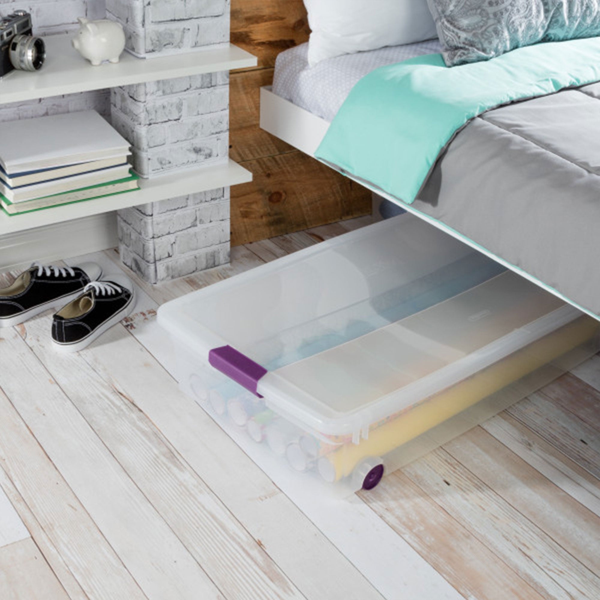 Sterilite 60 Qt ClearView Latch Wheeled Stackable Storage Box, 4 Pack