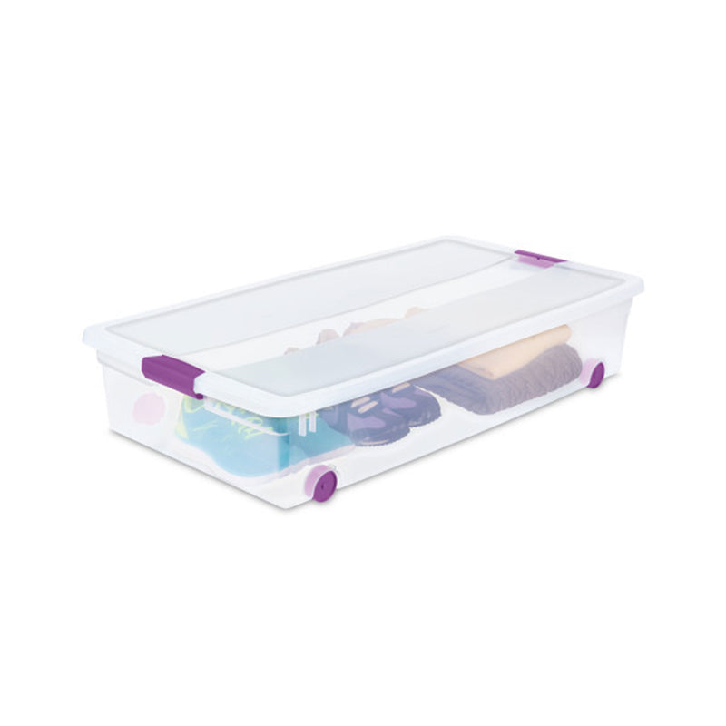 Sterilite 60 Qt ClearView Latch Wheeled Underbed Stackable Storage Box, 4 Pack