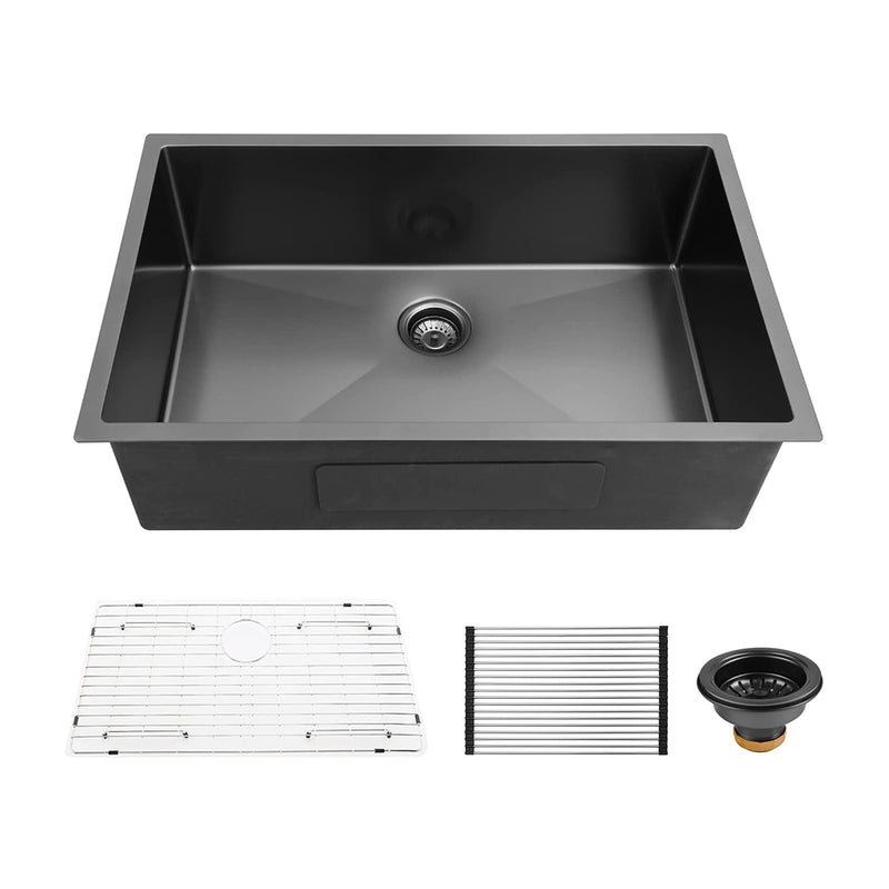 ALWEN 30" 16ga. Stainless Steel Kitchen Sink, Undermount, Black (Open Box)