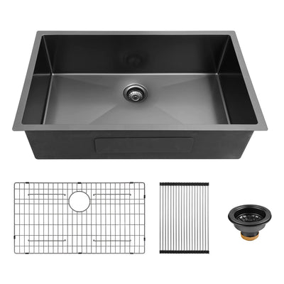 ALWEN 33" 16ga. Stainless Steel Single Basin Sink, Undermount, Black (Open Box)