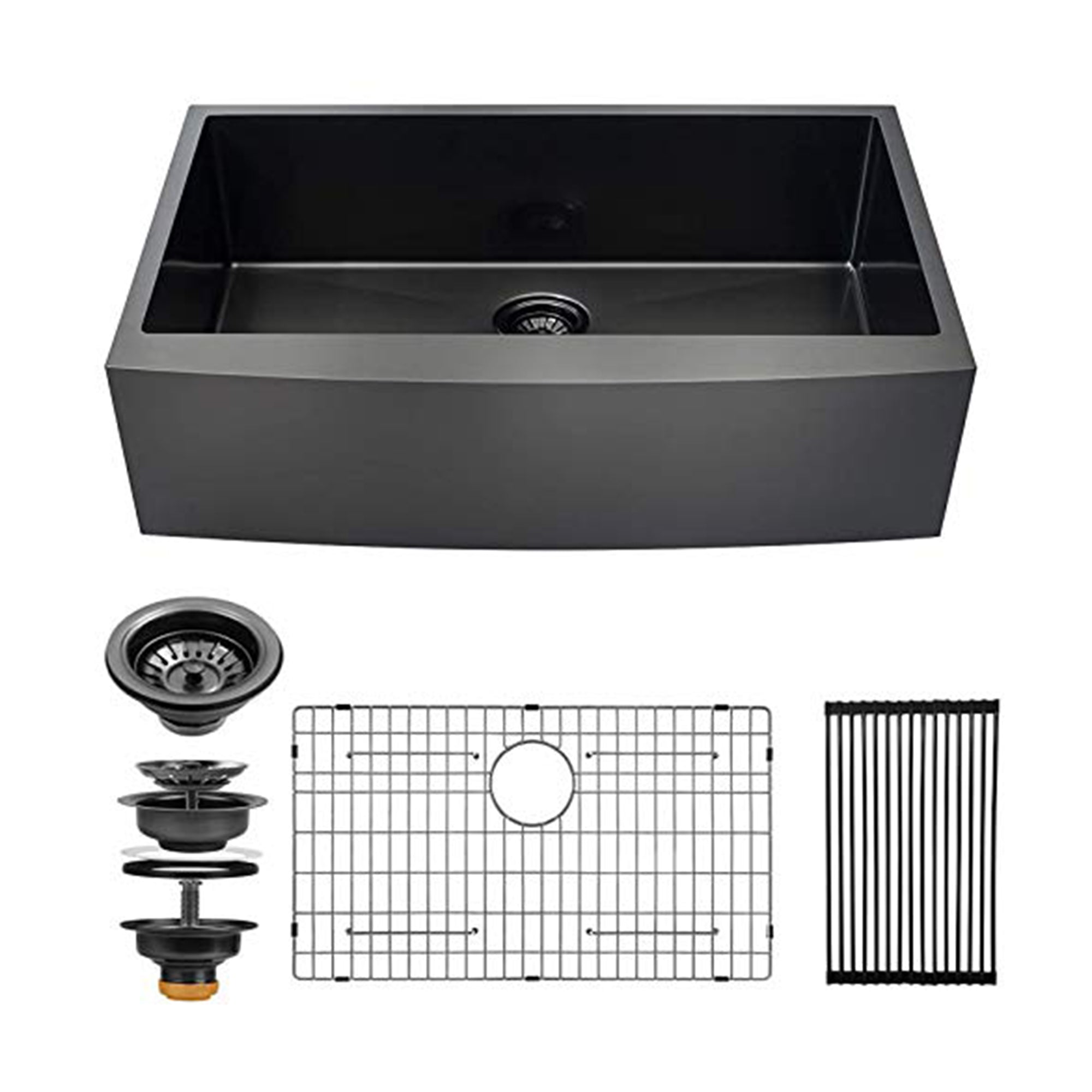 ALWEN 16ga. 33" Stainless Steel Farmhouse Kitchen Sink, Top/Undermount, Black