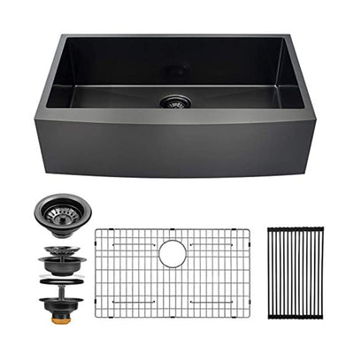 ALWEN 16ga. 33" Stainless Steel Farmhouse Kitchen Sink, Top/Undermount, Black