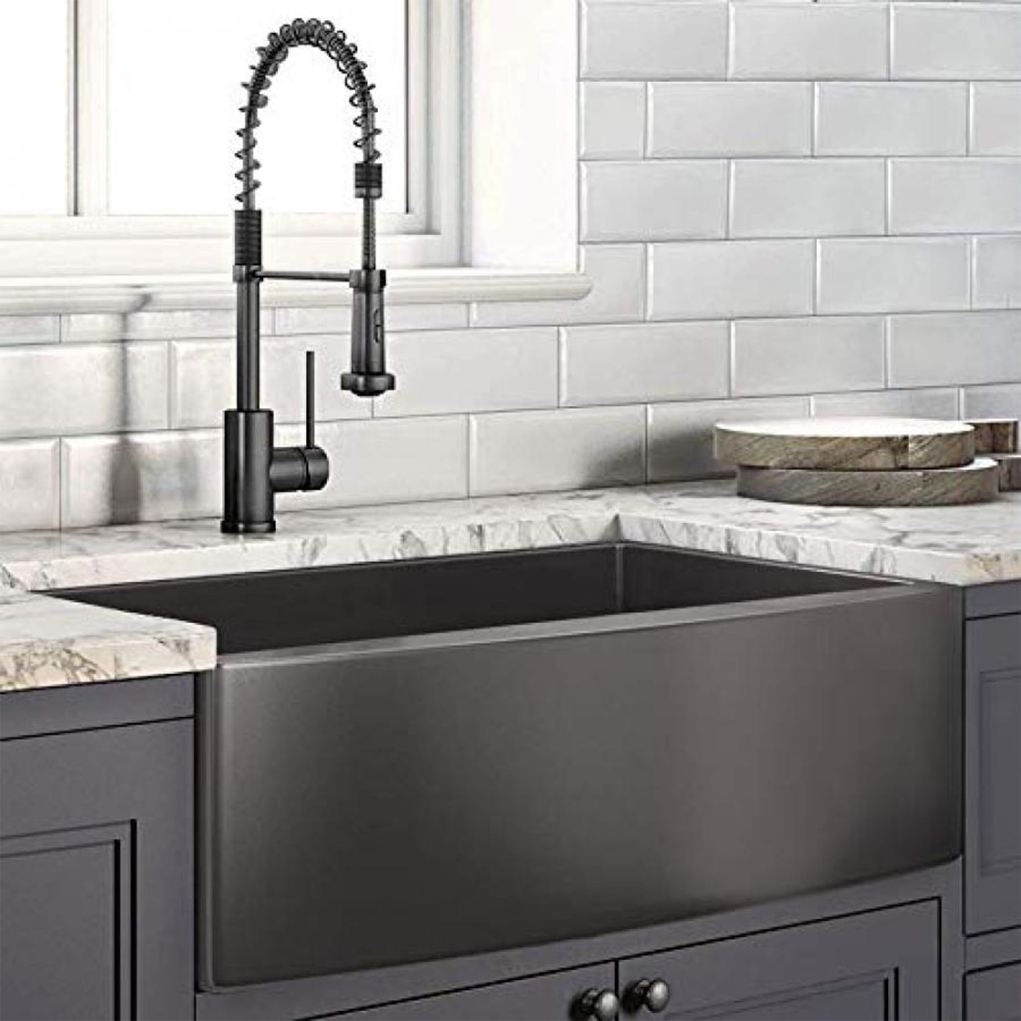 ALWEN 16ga. 33" Stainless Steel Farmhouse Kitchen Sink, Top/Undermount, Black