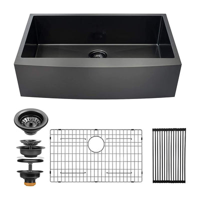 ALWEN 16ga. 36" Stainless Steel Farmhouse Kitchen Sink, Top/Undermount, Black