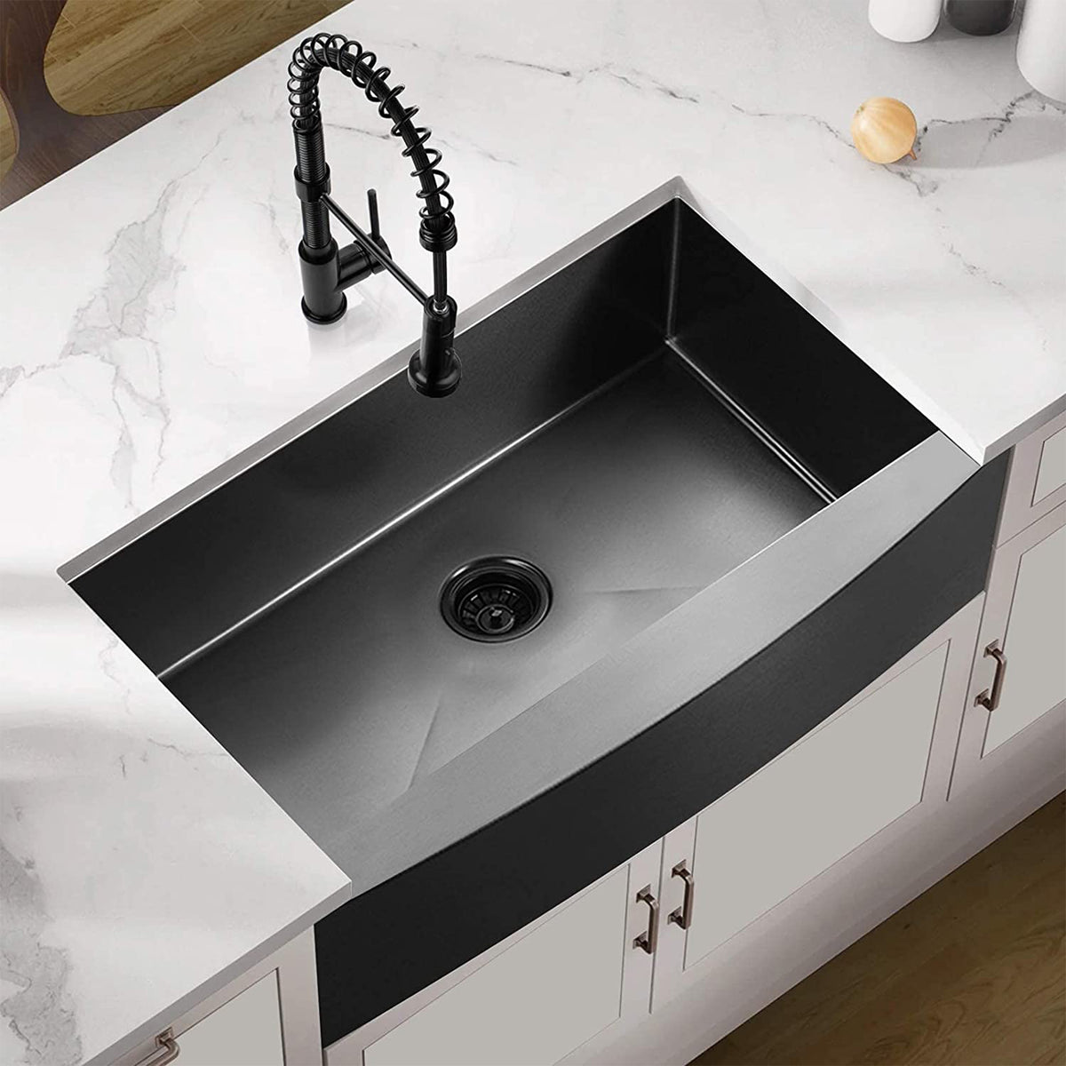 ALWEN 16ga. 36" Stainless Steel Farmhouse Kitchen Sink, Top/Undermount, Black
