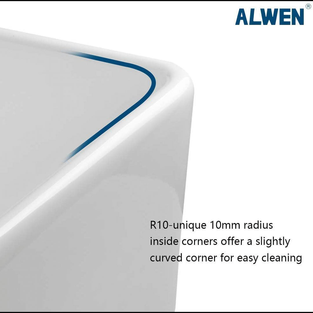 ALWEN 30 Inch Reversible Fireclay Farmhouse Sink, Undermount, White (Open Box) - VMInnovations