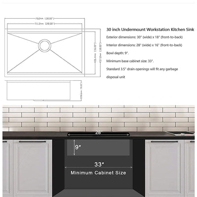 HausinLuck 30" Stainless Steel Workstation Kitchen Sink, Undermount, (Used) - VMInnovations
