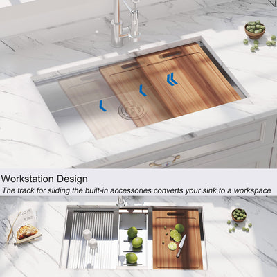 HausinLuck 32" Stainless Steel Workstation Kitchen Sink, Undermount, Brushed