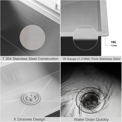 HausinLuck 32" Stainless Steel Workstation Kitchen Sink, Undermount, Brushed