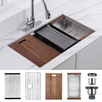 HausinLuck 32 x 19" 18 Gauge Stainless Steel Workstation Ledge Sink Undermount