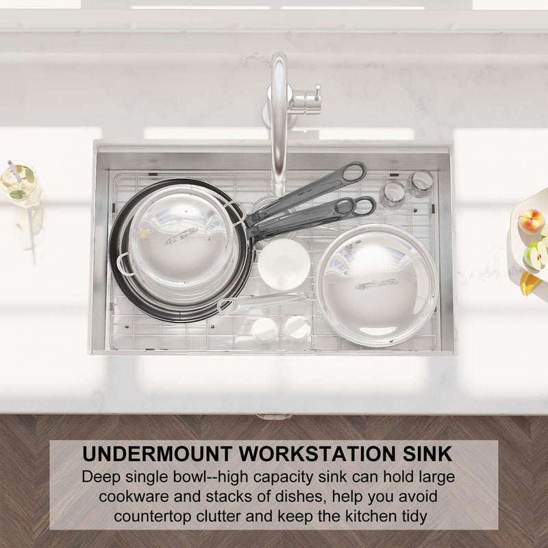 HausinLuck 32 x 19" 18 Gauge Stainless Steel Workstation Ledge Sink Undermount