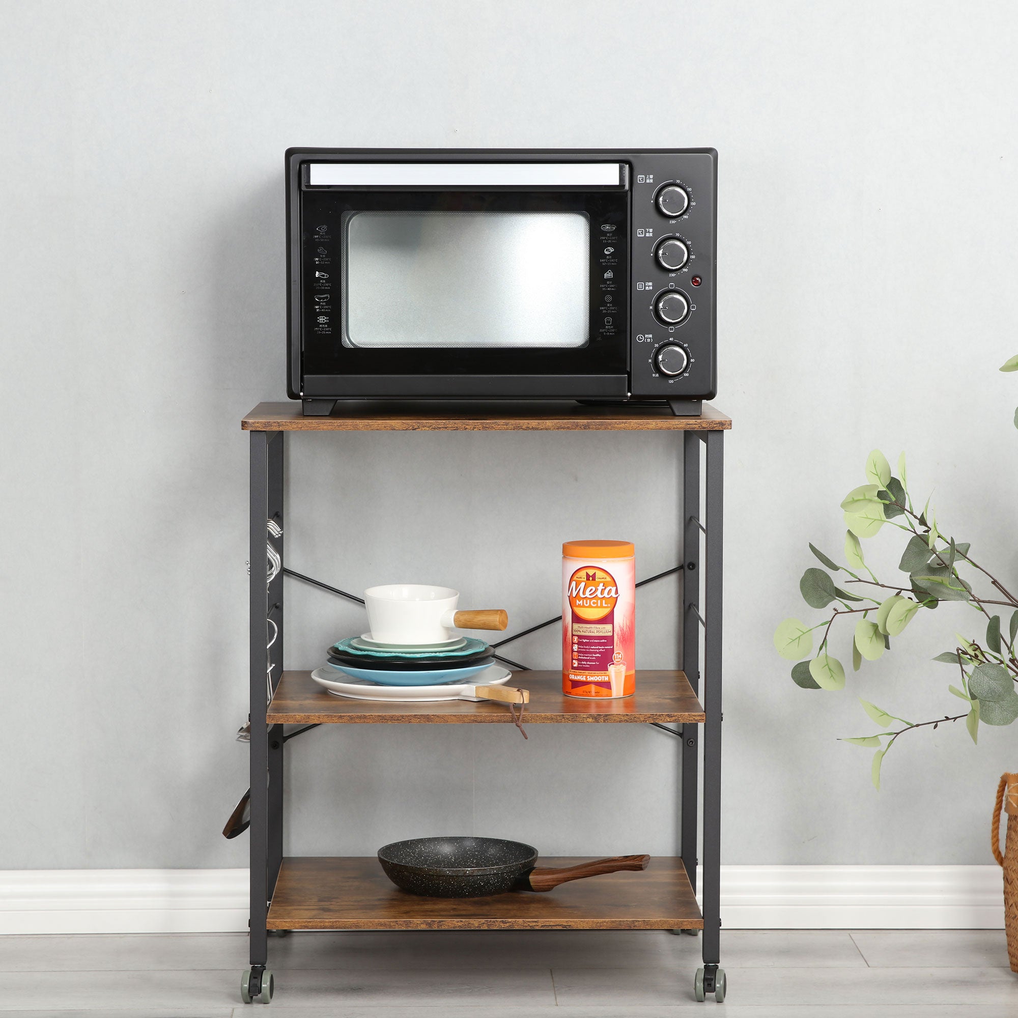 Somdot Baker's Rack 23.6" Kitchen 3 Tier Microwave Stand, Brown (Open Box) - VMInnovations