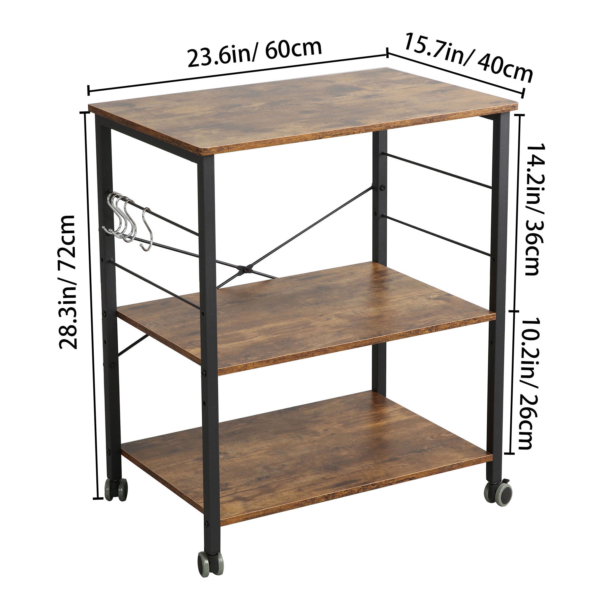 Somdot Baker's Rack 23.6" Kitchen 3 Tier Microwave Stand, Brown (Open Box) - VMInnovations