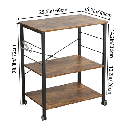Somdot Baker's Rack 23.6" Kitchen 3 Tier Microwave Stand, Brown (Open Box)