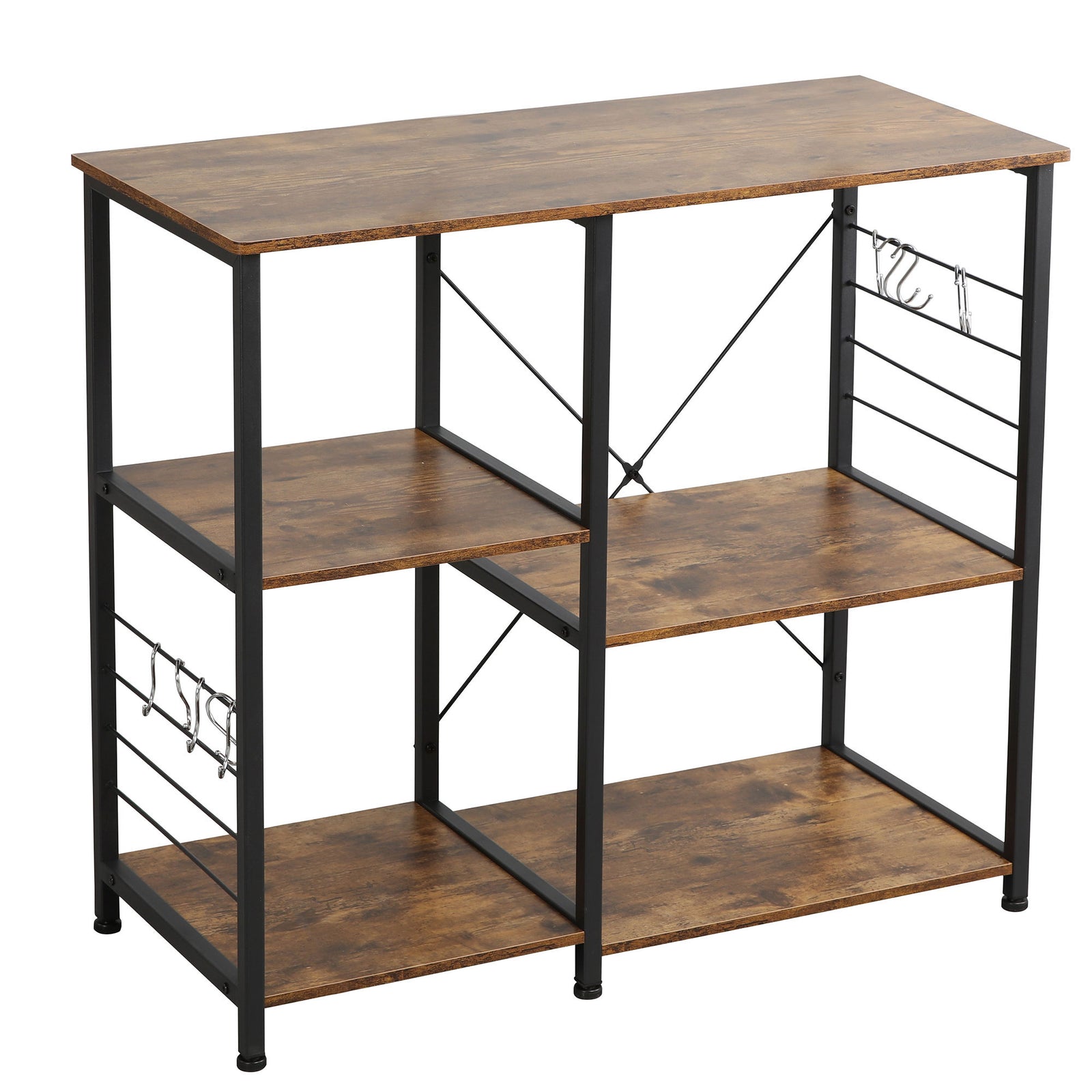 Somdot Baker's Rack 35.4 In Utility Double 3 Tier Microwave Stand, Rustic Brown - VMInnovations