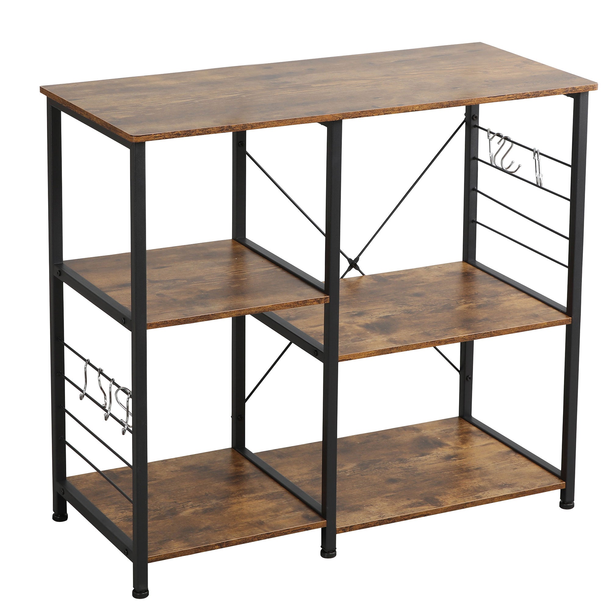 Somdot Baker's Rack 35.4 In Utility Double 3 Tier Microwave Stand, Rustic Brown - VMInnovations