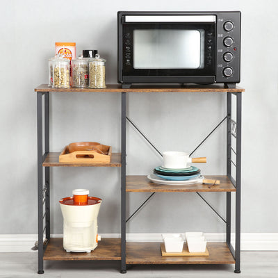 Somdot Baker's Rack 35.4 In Utility Double 3 Tier Microwave Stand, Rustic Brown - VMInnovations