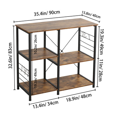 Somdot Baker's Rack 35.4 In Utility Double 3 Tier Microwave Stand, Rustic Brown - VMInnovations