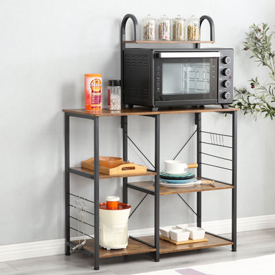 Baker's Rack 35.4 Inch 3 Tier and 4 Tier Microwave Stand, Rustic Brown (Used)