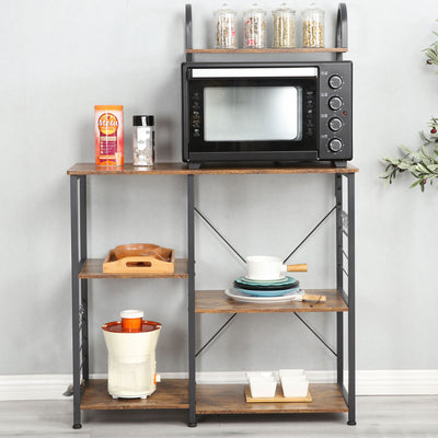 Baker's Rack 35.4 Inch 3 Tier and 4 Tier Microwave Stand, Rustic Brown (Used) - VMInnovations