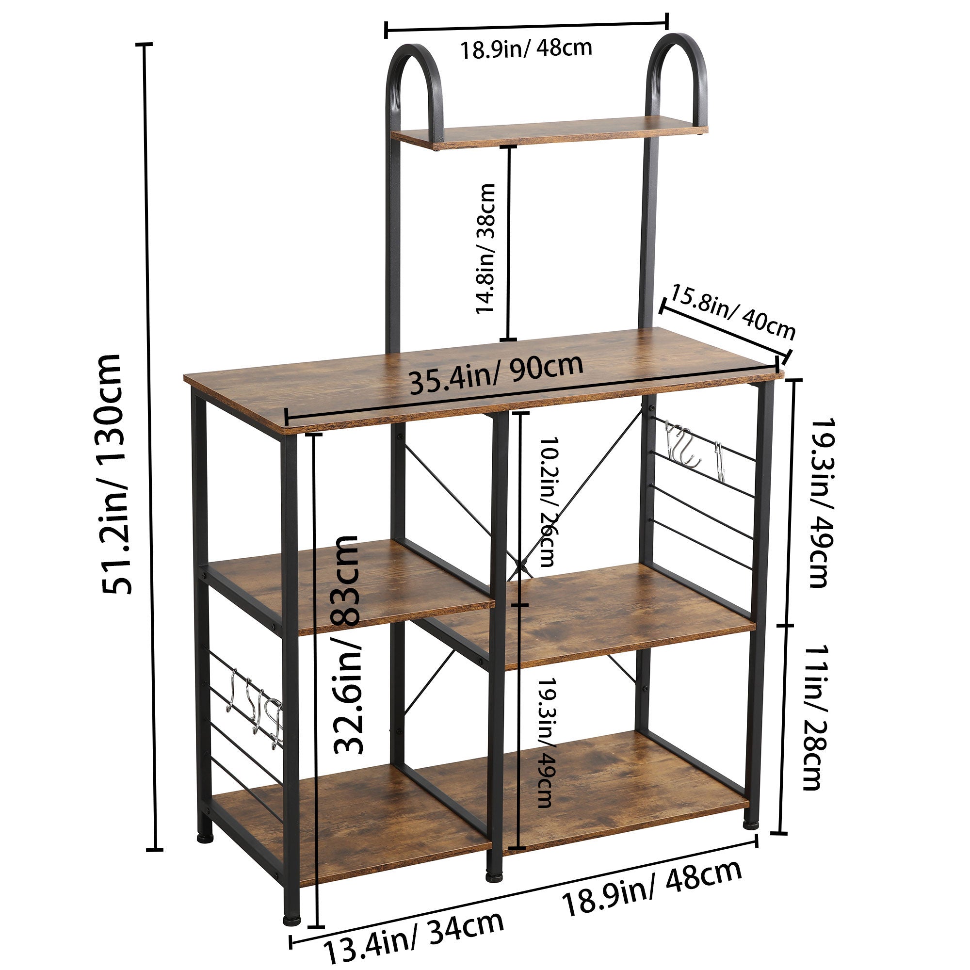 Baker's Rack 35.4 Inch 3 Tier and 4 Tier Microwave Stand, Rustic Brown (Used) - VMInnovations