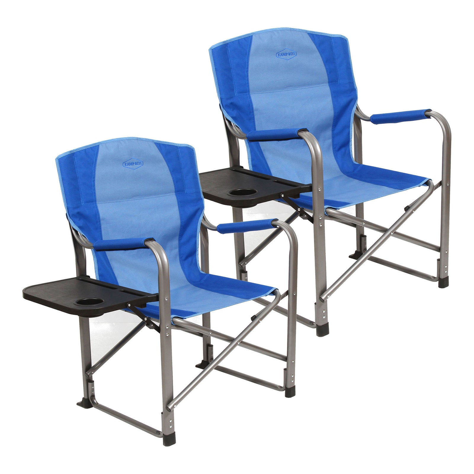 Kamp-Rite Director Portable Lounge Arm Chair with Side Table, Blue (2 Pack) - VMInnovations