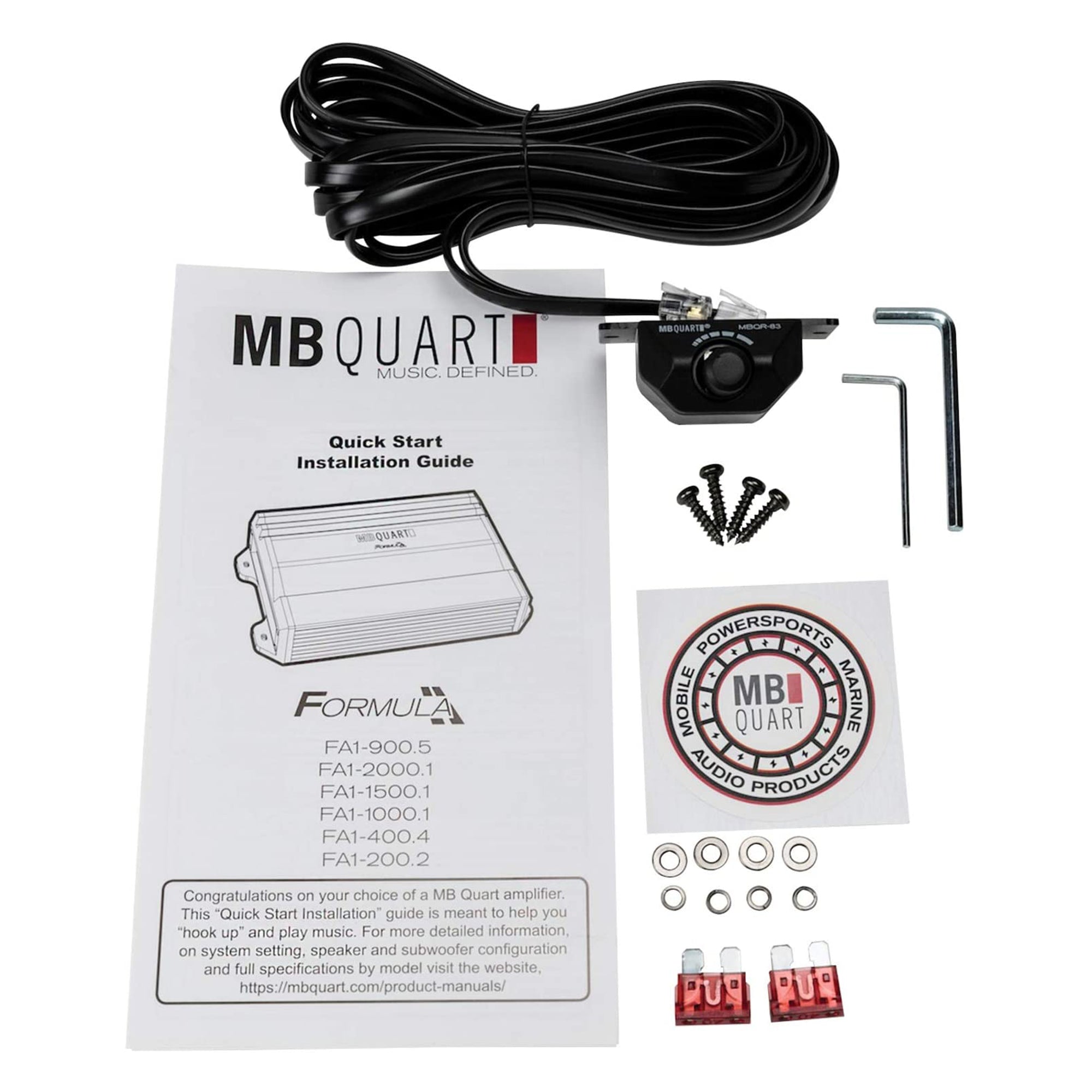 MB Quart 400W 12" Subwoofer (2 Pack), 1,500W Monoblock Amp, & AKS8 Wiring Kit - VMInnovations