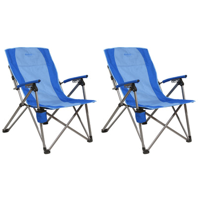 Kamp-Rite 3 Position Reclining Folding Camp Chair with Cupholder, Blue (2 Pack)