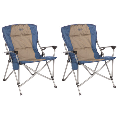 Kamp-Rite Soft Padded Folding Arm Camp Chair with Cupholder, Blue & Tan (2 Pack)