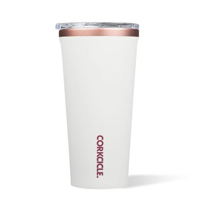 Corkcicle Classic 16 Ounce Stainless Steel Tumbler with Lid, Metallic White Rose
