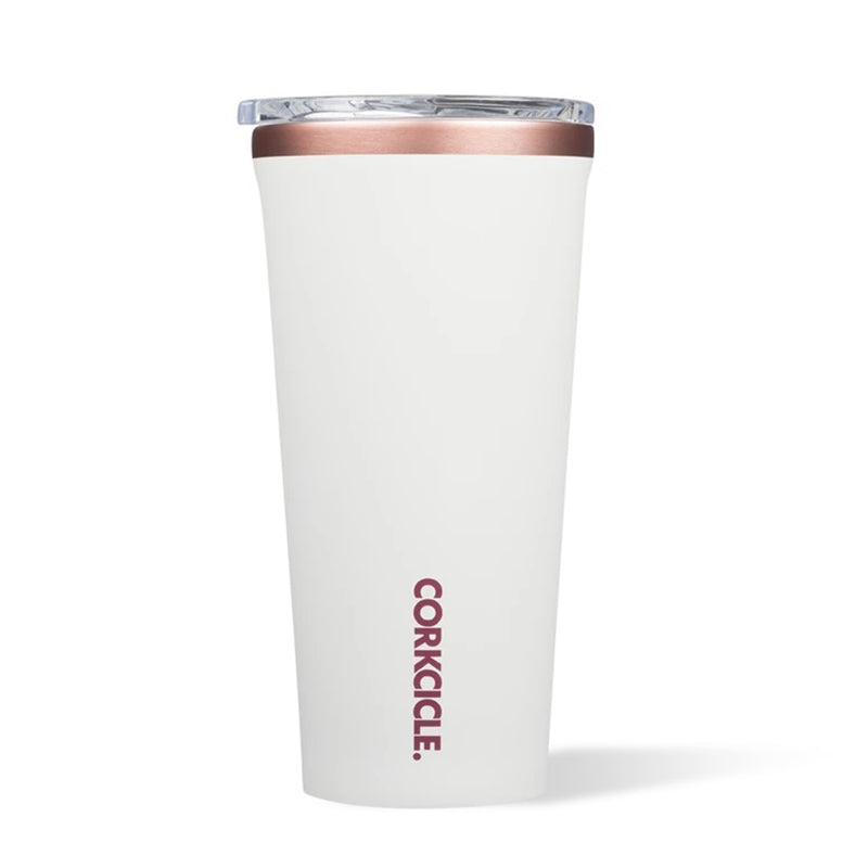 Corkcicle Classic 16 Ounce Stainless Steel Tumbler with Lid, Metallic White Rose