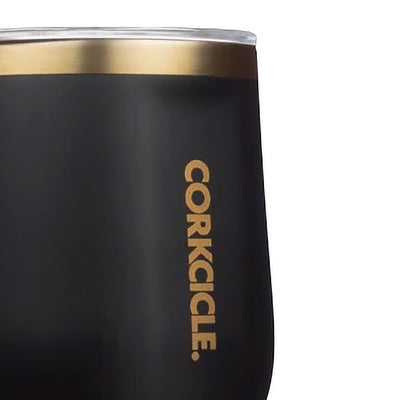 Corkcicle Classic Plus 12 Ounce Stainless Steel Stemless Cup with Lid, VIP Black